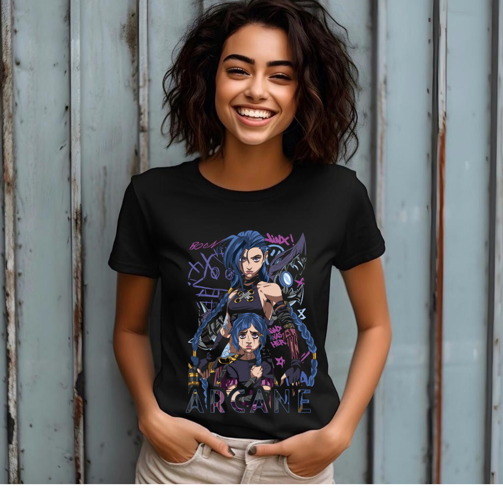 Jinx Arcane T-Shirt Japanese Anime Cartoon Jinx Arcane Graphic Shirt gif clothes