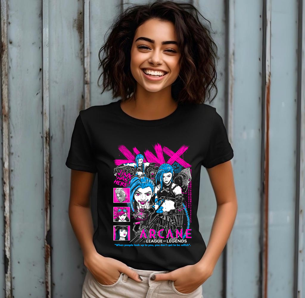 Jinx Arcane T-Shirt Japanese Anime Cartoon Jinx Arcane Graphic T-Shirt All Size