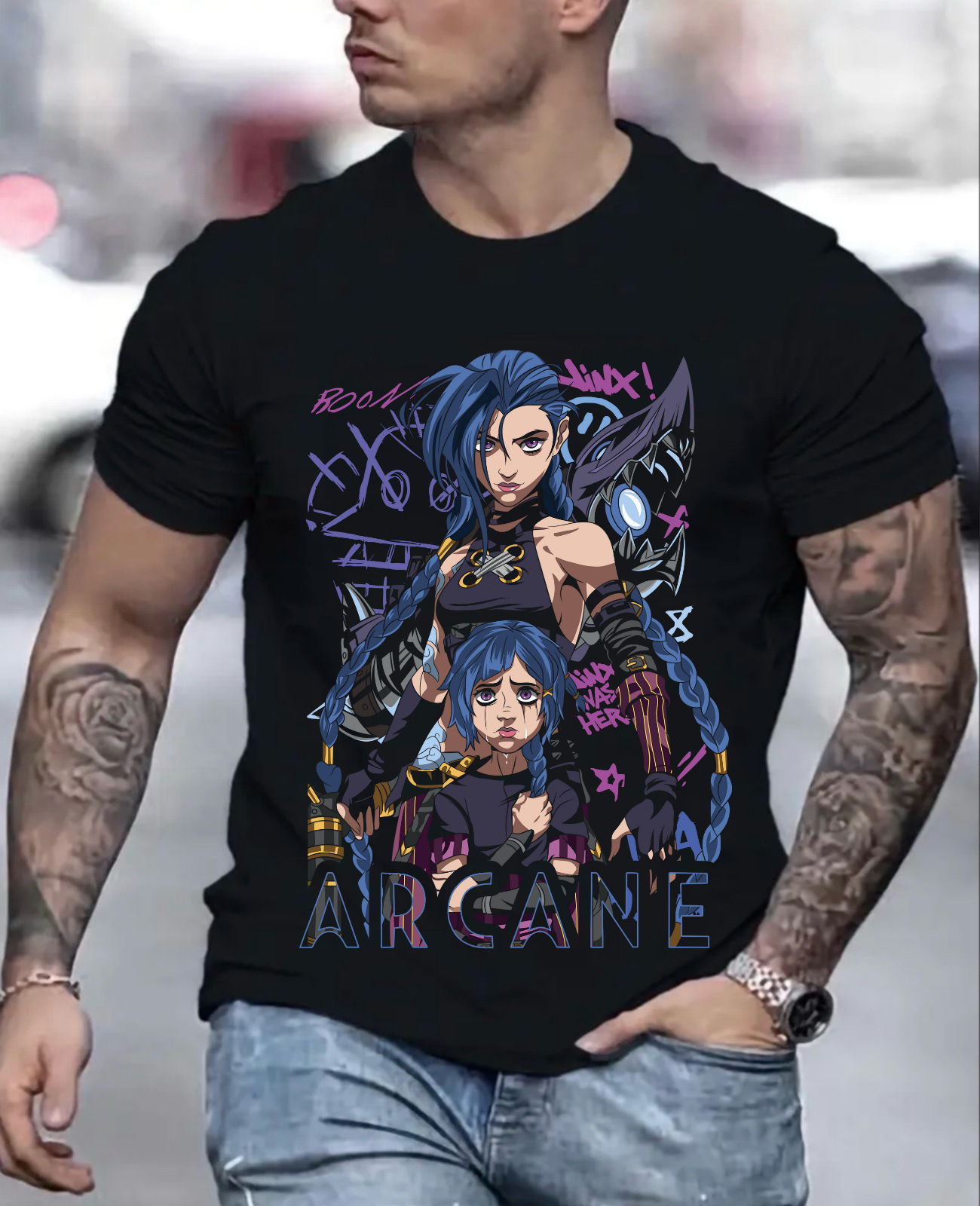 Jinx Arcane T-Shirt Japanese Anime Cartoon Jinx Arcane Graphic Shirt gif clothes