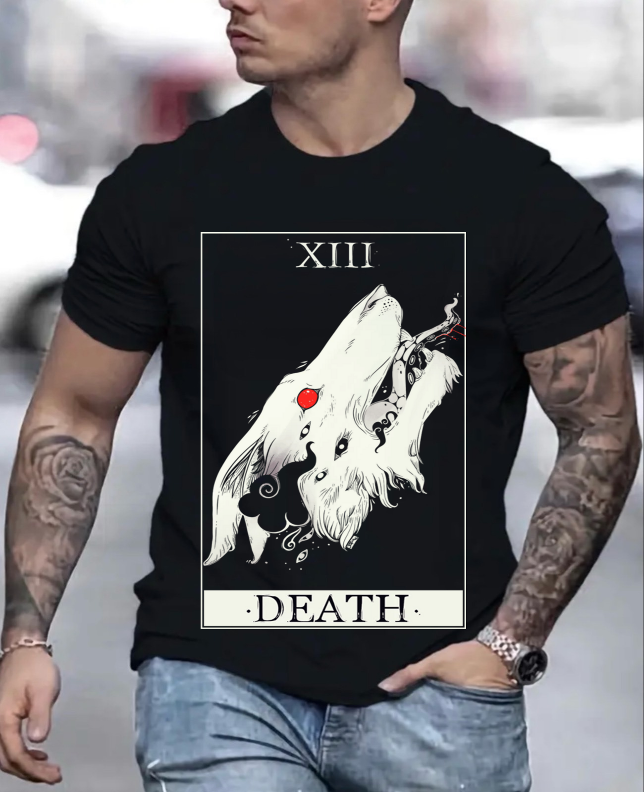 Death Tarot Card Wolf Art T-shirt Funny Shirt