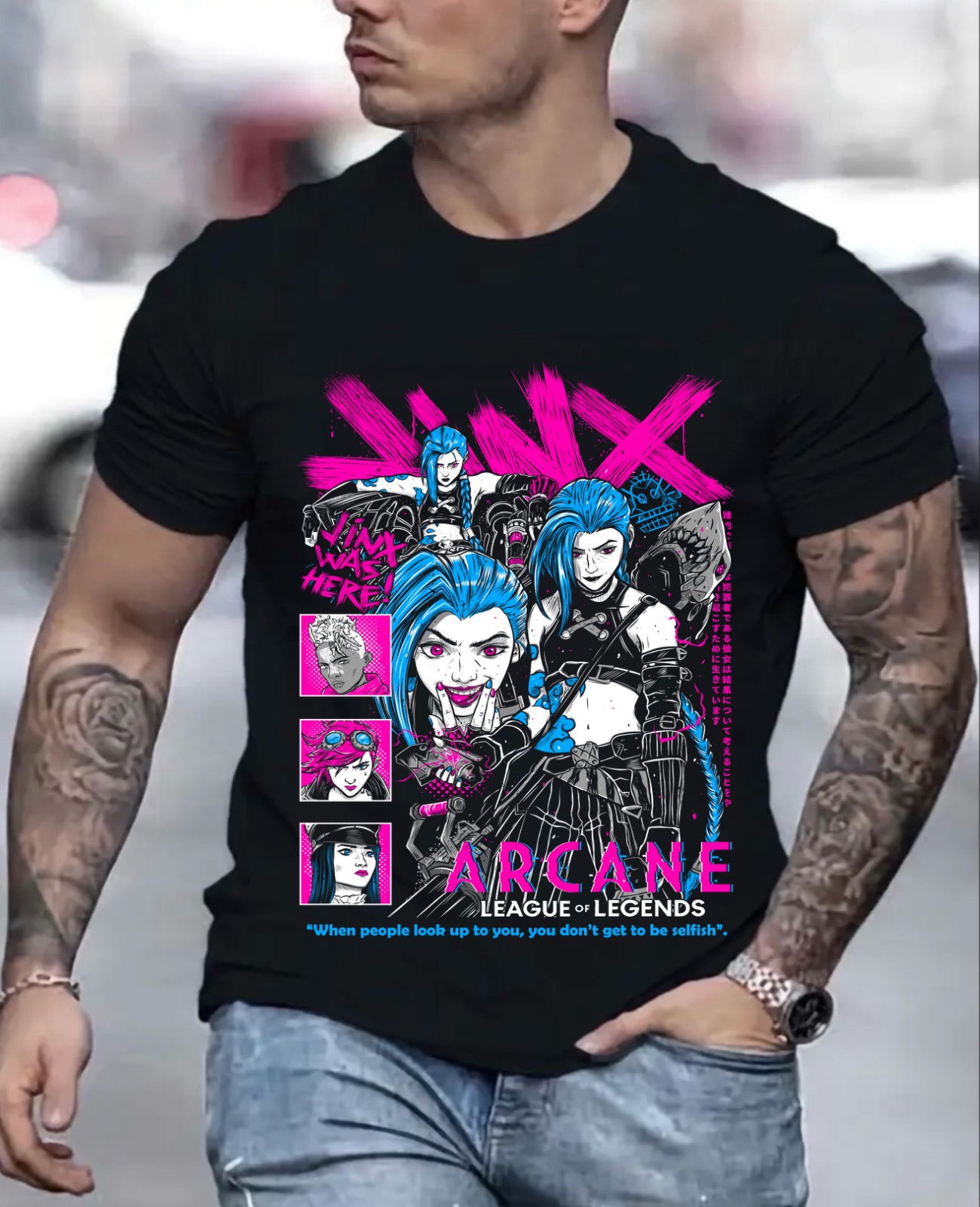 Jinx Arcane T-Shirt Japanese Anime Cartoon Jinx Arcane Graphic T-Shirt All Size