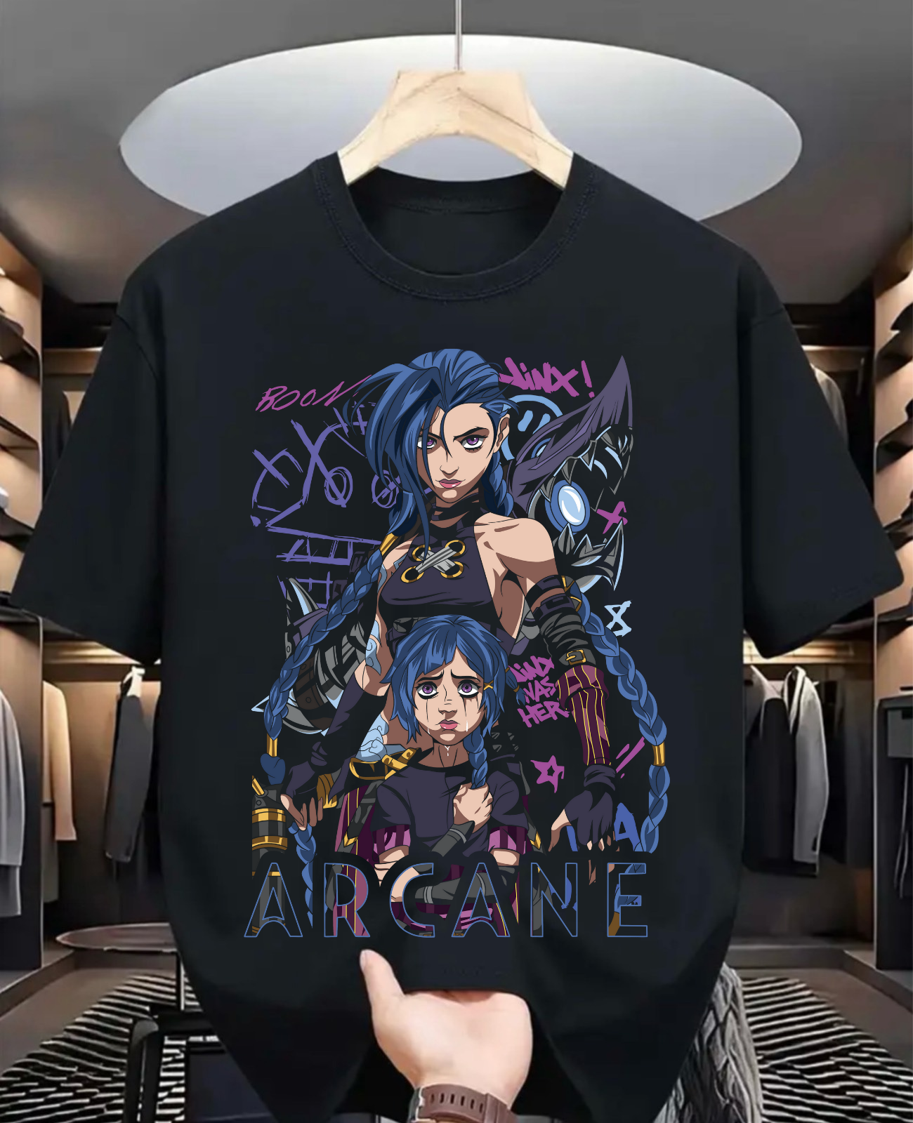 Jinx Arcane T-Shirt Japanese Anime Cartoon Jinx Arcane Graphic Shirt gif clothes