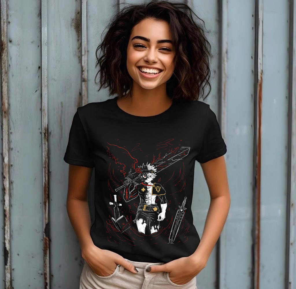 Asta Yuno T-shirt Black Clover Anime Manga Asta Girl Gifts Black Shirt All Size